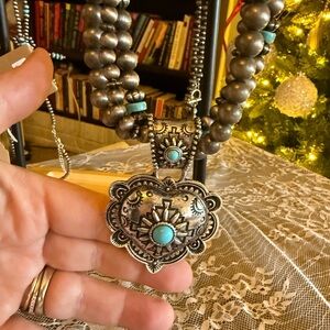 Silver and Turquoise Pendant Necklace